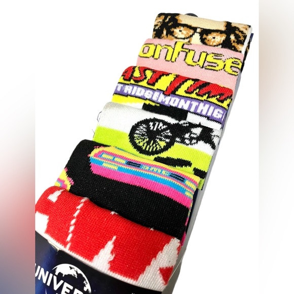 Universal 80’s Famous Movie Socks 6pr Casual Crew Mens Size 8-12 NEW - Picture 2 of 6